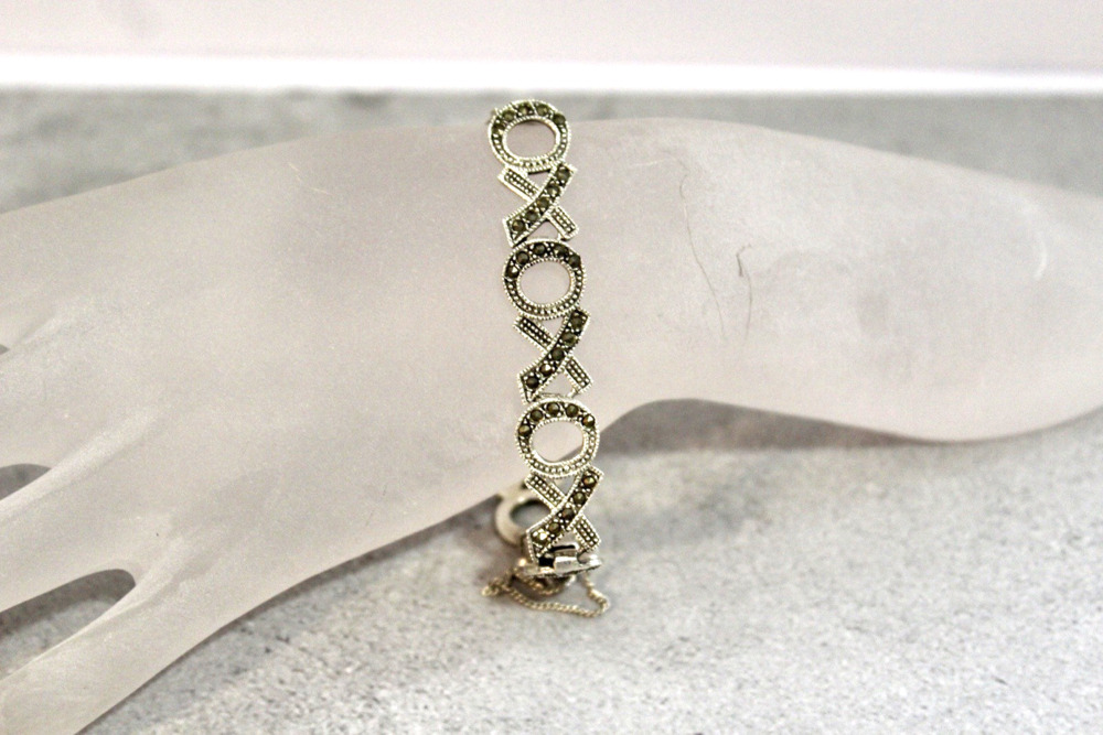 Sterling Silver X and O Marcarsite Bracelet Made in Thailand
